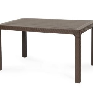Mesa TROPICAL, ratán, polipropileno marrón chocolate, 140 x 80 cms