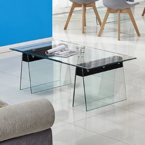 Mesa SELENE, baja, madera, cristal templado, 120x60 cms