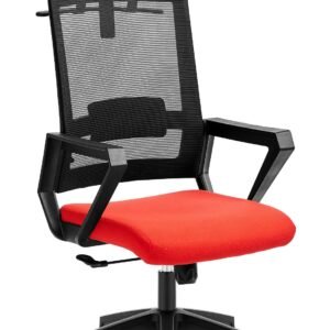 Sillón de oficina ASTON, negro, malla negra, tejido rojo