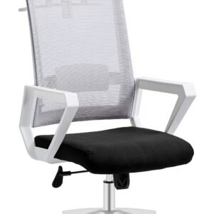 Sillón de oficina ASTON, blanco, malla gris, tejido negro