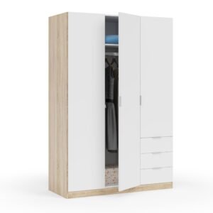 ​Armario LUX 3 puertas + 3 cajones (180x121x52 cm) - Roble Canadian/Blanco Artik