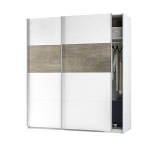 Armario OIKOS 2 puertas correderas (200x180x60 cm) - Blanco Artik/Roble Alaska