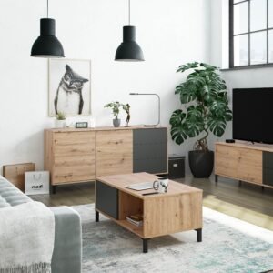​Mueble TV URBAN PLUS 2 Puertas + 2 Cajones (47x130x41 cm) - Roble Nodi/Gris Antracita