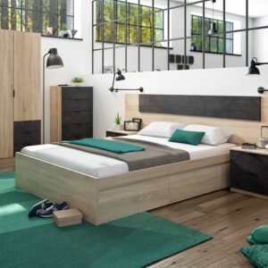 ​Cómoda HAYA 5 Cajones (110x60x40 cm) - Roble Canadian/Óxido