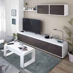​Mueble de Salón TV HOME (43x200x41 cm) - Blanco Artik/Óxido