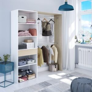 ​Armario-Vestidor HERA con Estantería 60 cm + 2 Barras (187x158x40 cm) - Roble/Blanco