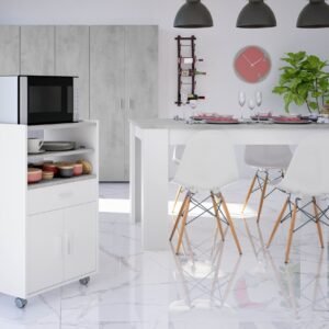 ​Mueble Microondas CHEFF 1 Cajón + 2 Puertas (92x59x40 cm) - Blanco Artik/Cemento
