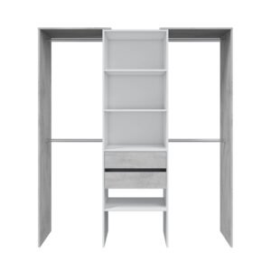 ​Armario-Vestidor TIDY con Estantería 60 cm + 4 Barras (202x179x50 cm) - Blanco Artik/Cemento