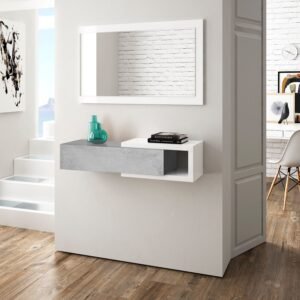 ​Recibidor ENZO 1 Cajón + Espejo (95x26 cm) - Cemento/Blanco Artik