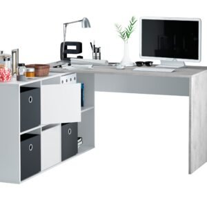​Mesa de Escritorio con Buc OFFICE (136x74x139 cm) - Blanco Artik/Cemento