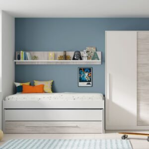 ​Cama Doble ELLIOT (190x90 - 180x90) SIN Somier + Cajón + Estante - Blanco Artik/Blanco Velho