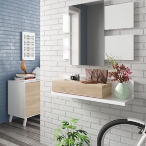 ​Recibidor MODERN 1 Cajón + Espejo (20x75x29 cm) - Blanco Artik/Roble Canadian