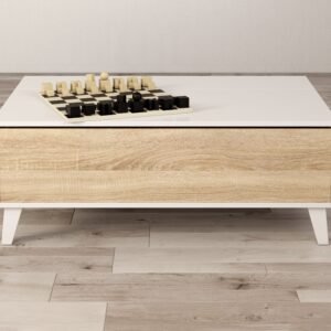 ​Mesa de Centro Elevable STYLUS PLUS (100x38x68 cm) - Blanco Brillo/Roble Canadian