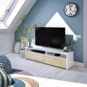 ​Mueble TV TOKIO 2 Puertas (130x36x42 cm) - Blanco Artik/Roble Canadian