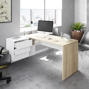 ​Mesa de Despacho STYLE con Buc Reversible (145x73x102 cm) - Roble Canadian/Blanco Artik