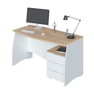 ​Mesa de Despacho ARGON con Buc (136x74x67 cm) - Blanco Artik/Roble Canadian