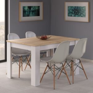 ​Mesa de Comedor PRÁCTICO Extensible (140-190 cm) - Roble Canadian/Blanco Artik
