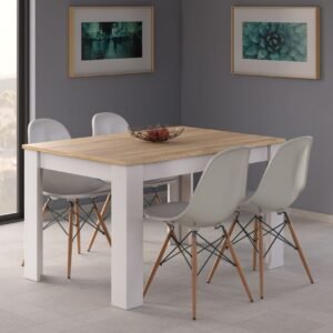 ​Mesa de Comedor PRÁCTICO Extensible (140-190 cm) - Roble Canadian/Blanco Artik