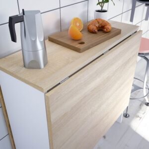 ​Mesa de Cocina VOLARE con Alas Abatibles (140x78x77 cm) - Roble Canadian/Blanco Artik