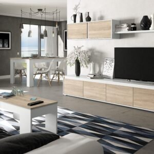 ​Mesa de Centro Elevable FLOW - Blanco Artik/Roble Canadian