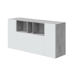​Aparador MIA 3 Puertas + Hueco Celdas - Cemento/Blanco Artik