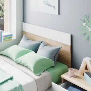 ​Cabezal LUCA 100cm + Mesita con 2 Cajones - Roble Canadian/Blanco Artik