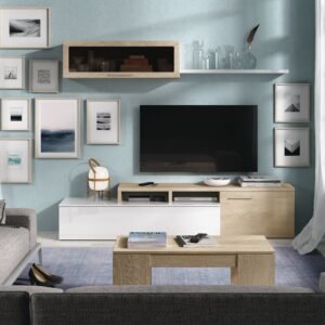 ​Mueble de Salón NEXO TV - Blanco Brillo/Roble Canadian + Estantes