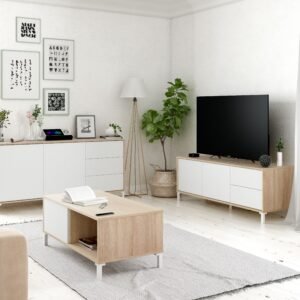 ​Mueble TV URBAN PLUS 2 Puertas + 2 Cajones - Roble Canadian/Blanco Artik