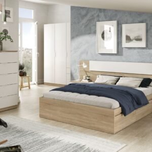 ​Cabezal + 2 Mesitas (2 Cajones) NOON PLUS - Roble Canadian/Blanco Artik
