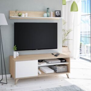 ​Mueble TV RELAX con Estante - Roble Canadian/Blanco Artik