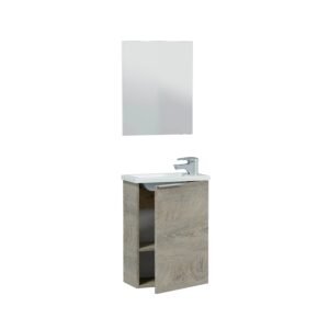 ​MINI Mueble 40 1P + Espejo + Lavabo (58x40x22 cm) – Roble Alaska