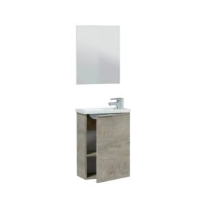 ​MINI Mueble 40 1P + Espejo + Lavabo (58x40x22 cm) – Roble Alaska