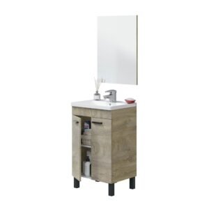 ​ESSENS Mueble 50 2P + Espejo + Lavabo (80x50x40 cm) – Roble Alaska