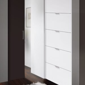 ​MAELYS Zapatero 5 Puertas (15 Pares) Blanco Brillo 180x70x17 cm