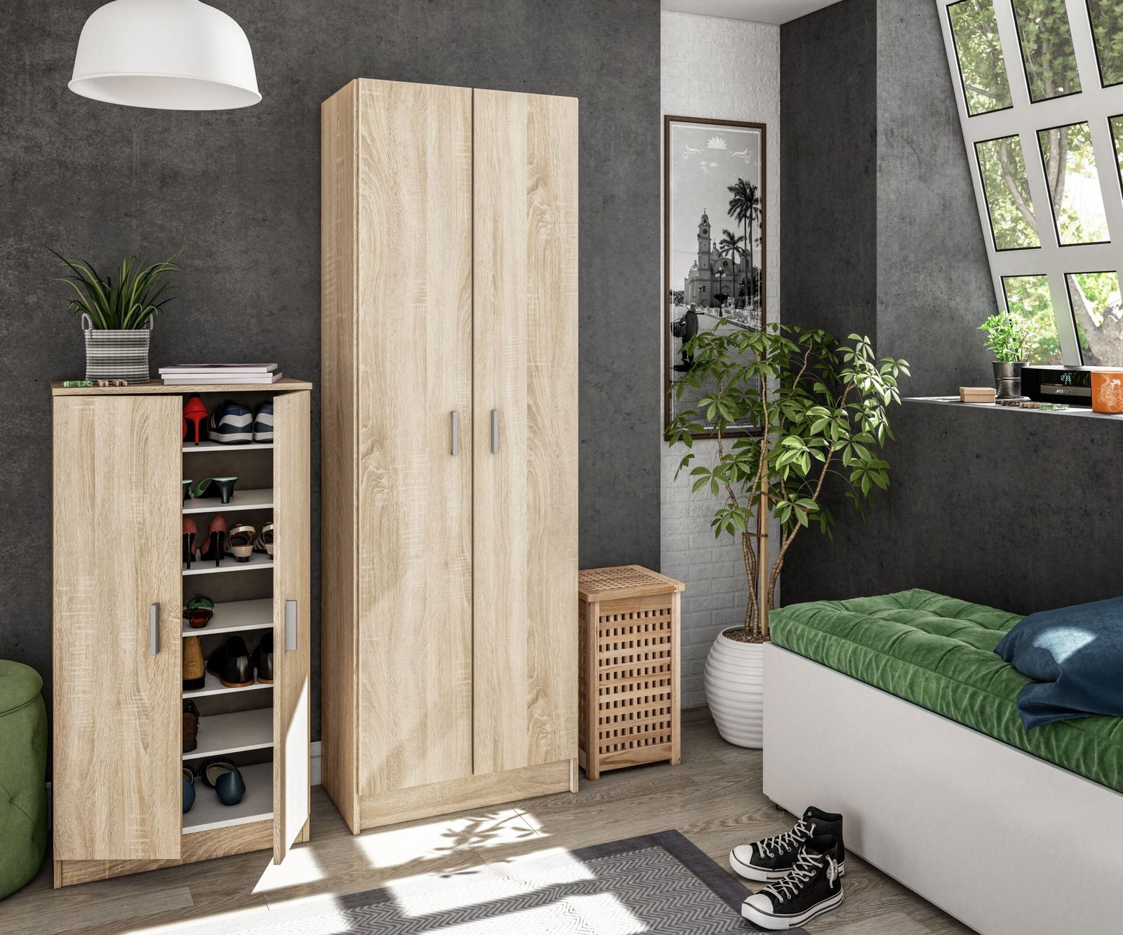 USE Armario 2 Puertas con Estantes Roble Canadian 180x58,5x37 cm - Imagen 5