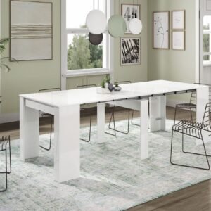 ​FUNZIONALE Consola Comedor 90x50-237 Extensible Blanco Brillo