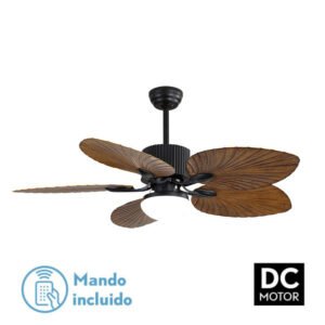 Ventilador Dc 26w Colla Negro 5 Aspas Marron 132cm 6 Velocidades 2950lm Remoto Temporizador Memoria 25