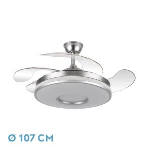 Ventilador Dani 59w 6980lm Niquel 4 Aspas Desplegables 6 Velocidades107d 3000-4000-6000k Remoto, Reg.Int, Memori Y Tempor