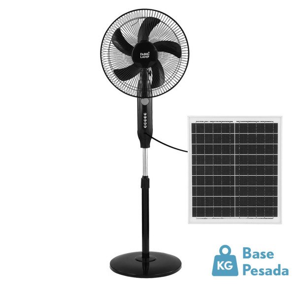 Ventilador De Pie Solar Boreal Negro 30w 3vel 5asp Puerto Usb Motor Dc Y Luz Night Regx43x38cm Cable 4,20m