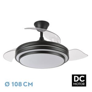Ventilador Dc Ibe 59w 6980lm Negro 3 Asp.desp. 107d 3000-4000-6000k Remoto, Memoria Y Temporizador