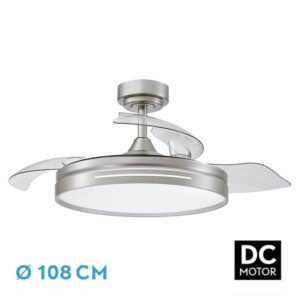 Ventilador Dc 72w Micenas Niquel 3asp.transp.108d 6velocidades 7200lm 3colores Remoto,reg.intensidad,memoria Y Temporizador 24
