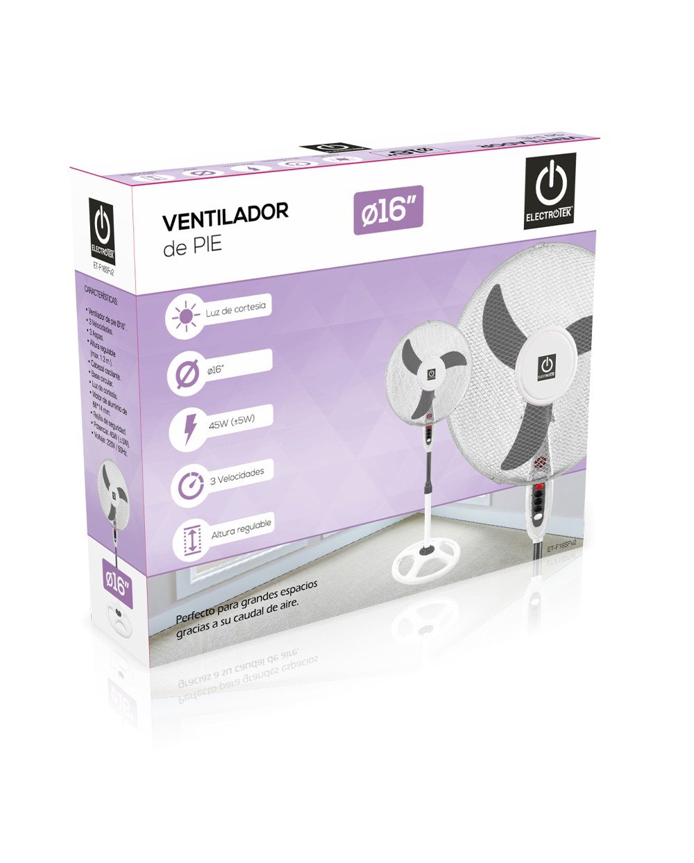Ventilador De Pie Thulos Electotek 40Cm Regulable Hasta 1.3M 45W - Imagen 2
